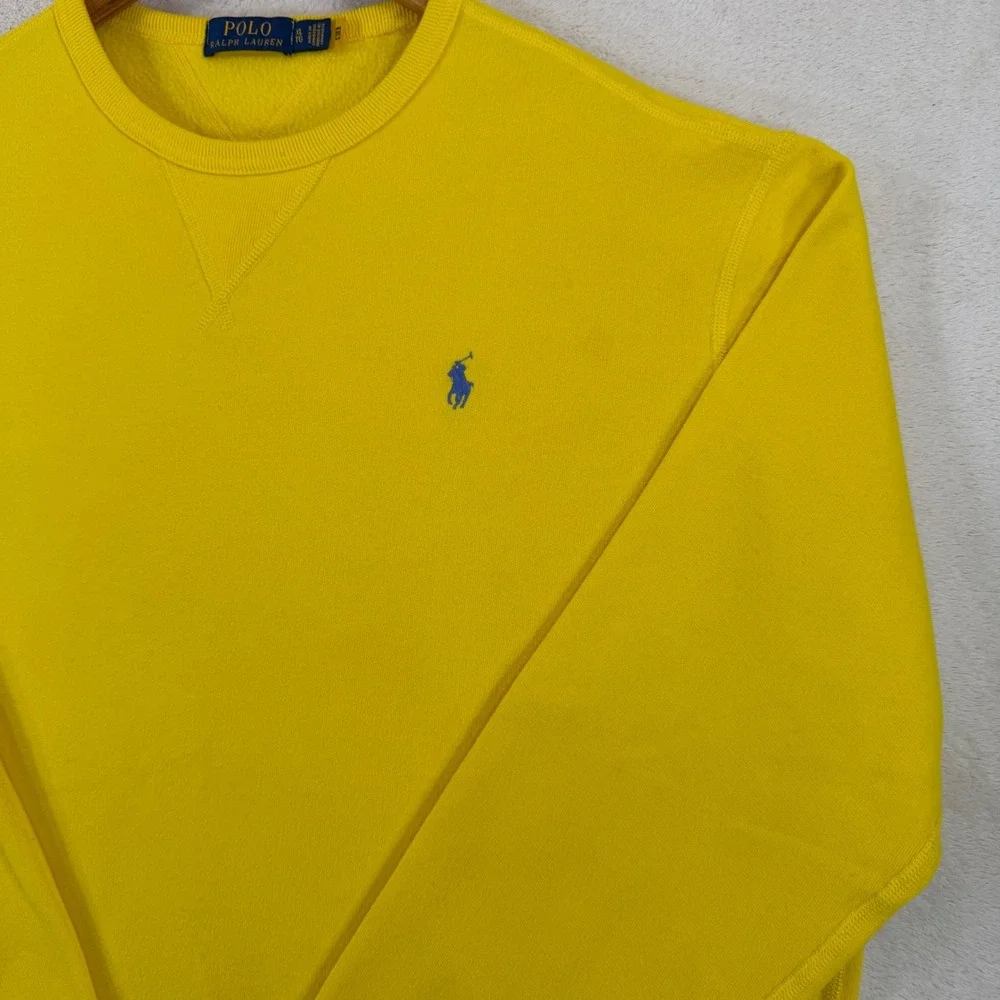 Polo Ralph Lauren Mens XL Yellow Crewneck Sweatshirt Blue Pony Fleece Pullover